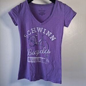 Schwinn Bicycles Vintage Graphic V Neck Tee Purple S